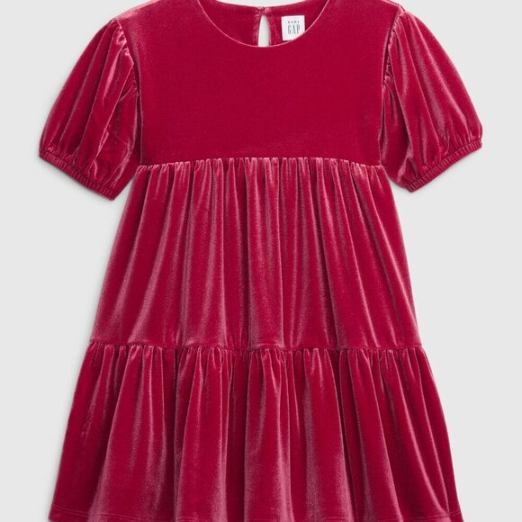 Deep Crimson Red Velour Tiered Dress - GAP - Picture 1 of 3